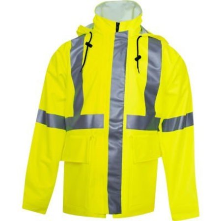 NATIONAL SAFETY APPAREL Arc H2O„¢ Flame Resistant Hi-Vis Rain Jacket, ANSI Class 3, Type R, Yellow, XL R30RL06XL